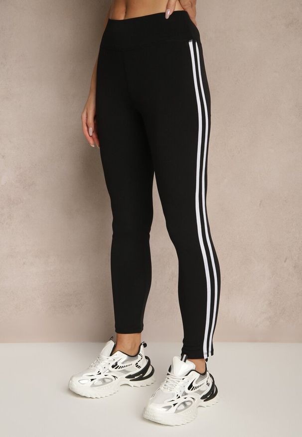 Renee - Czarne Legginsy Ozdobione Lampasami Puelle. Okazja: na co dzień. Kolor: czarny. Wzór: aplikacja. Styl: casual, sportowy