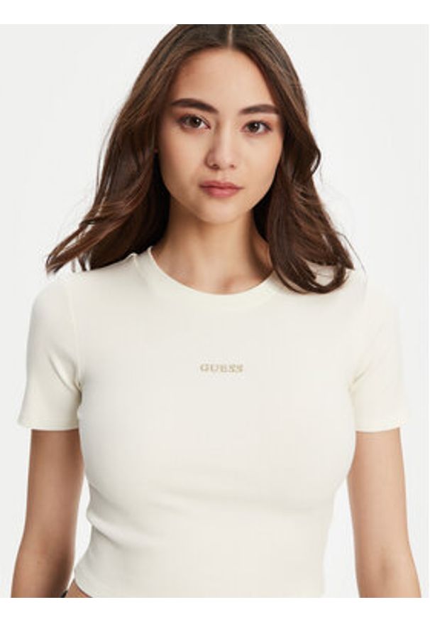 Guess T-Shirt V5YP08 K8RT2 Biały Slim Fit. Kolor: biały. Materiał: wiskoza