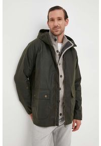 Barbour kurtka bawełniana Short Hooded Bedale Wax kolor zielony przejściowa oversize MWX2207. Kolor: zielony. Materiał: bawełna. Długość rękawa: raglanowy rękaw #1