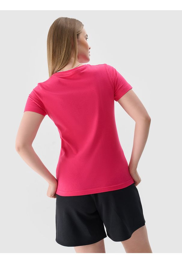 4f - 4F T-shirt slim z nadrukiem damski - różowy M. Okazja: na co dzień. Kolor: różowy. Materiał: materiał, jersey, dzianina. Wzór: nadruk. Styl: sportowy, klasyczny, casual