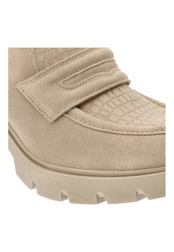 Beżowe Półbuty Lemar Wygodne Skórzane Buty. Okazja: na co dzień. Zapięcie: bez zapięcia. Kolor: beżowy. Materiał: skóra. Szerokość cholewki: normalna. Obcas: na słupku. Styl: casual