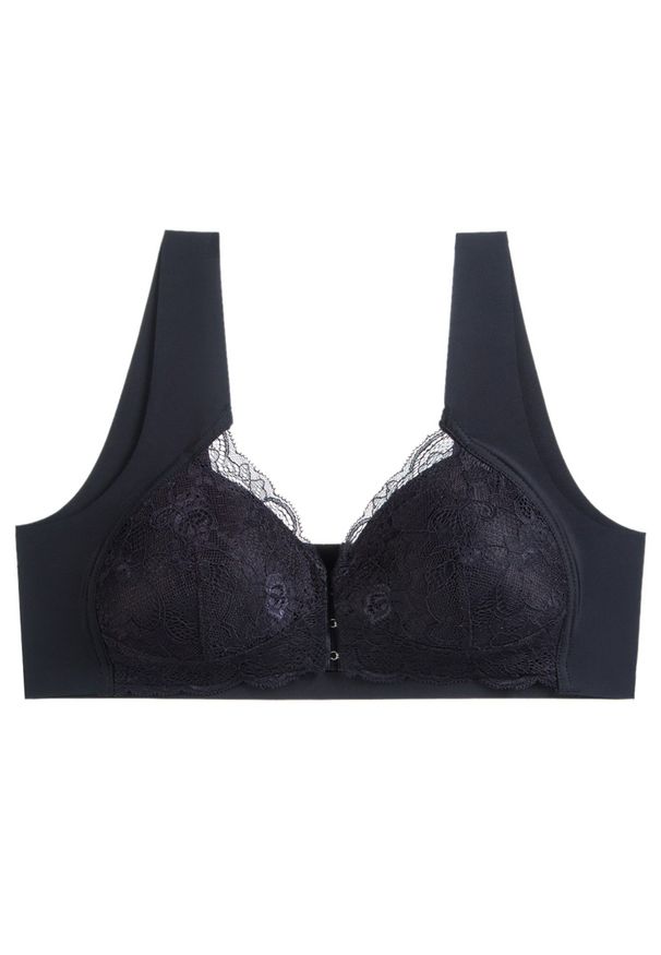 Intica - Biustonosz push-up z koronką zapinany z przodu Lima. Kolor: czarny. Materiał: koronka. Rodzaj stanika: push-up. Wzór: koronka
