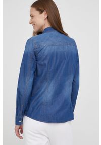 Armani Exchange koszula jeansowa damska kolor granatowy regular z kołnierzykiem klasycznym. Typ kołnierza: kołnierzyk klasyczny. Kolor: niebieski. Materiał: jeans. Styl: klasyczny #4