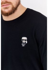Karl Lagerfeld - KARL LAGERFELD Czarny sweter męski z wełny merino, Rozmiar S. Typ kołnierza: dekolt w karo. Kolor: czarny. Materiał: wełna
