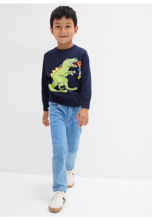 bonprix - Cienki sweter z czystej bawełny. Kolor: niebieski. Materiał: bawełna