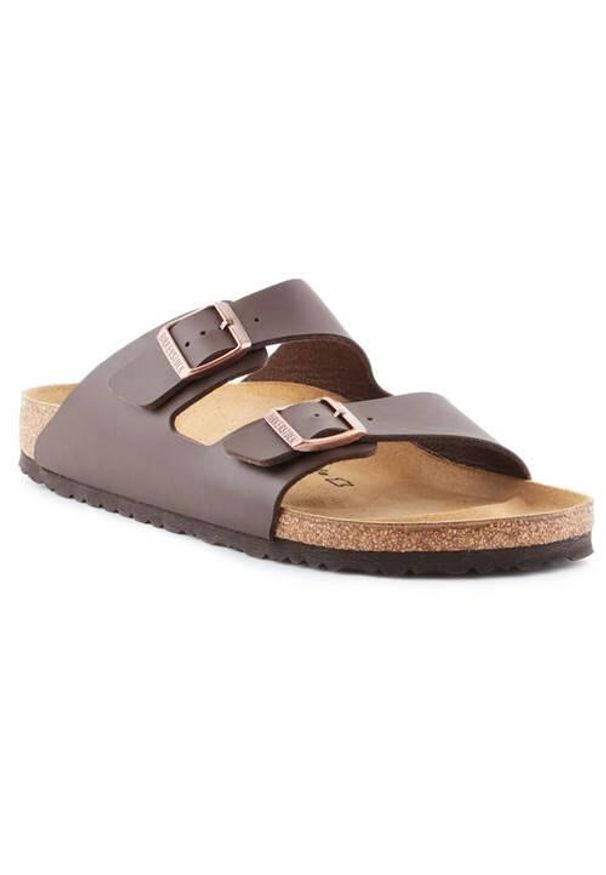 Klapki damskie Birkenstock Arizona BF. Zapięcie: bez zapięcia. Kolor: brązowy. Materiał: syntetyk, materiał. Sezon: lato. Sport: turystyka piesza