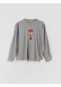 Reserved - Longsleeve z nadrukiem Inside Out - ciemnoszary. Kolor: szary. Materiał: bawełna, dzianina. Długość rękawa: długi rękaw. Wzór: nadruk