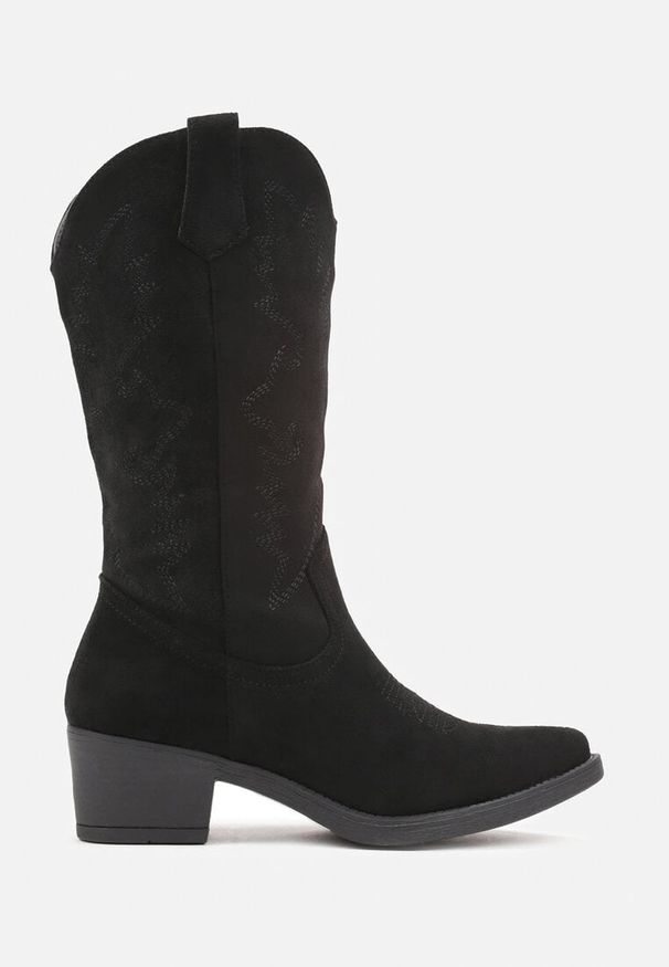 Renee - Czarne Botki w Stylu Kowbojek z Delikatnym Haftem Arstoa. Okazja: na co dzień. Kolor: czarny. Materiał: jeans. Wzór: haft. Sezon: jesień, zima. Styl: elegancki, wizytowy, casual
