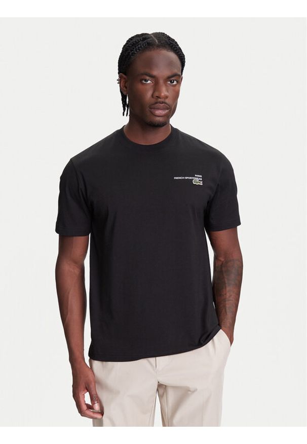 Lacoste T-Shirt TH9880 Czarny Classic Fit. Kolor: czarny. Materiał: bawełna