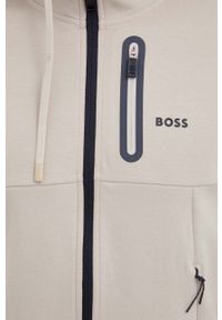 Boss Green bluza BOSS GREEN męska kolor beżowy z kapturem gładka. Typ kołnierza: kaptur. Kolor: beżowy. Materiał: dzianina. Wzór: gładki #2