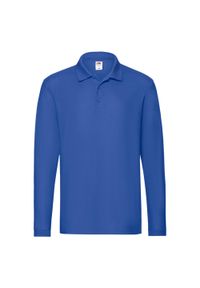 FRUIT OF THE LOOM - Męska Koszulka Polo Premium Z Długim Rękawem. Typ kołnierza: polo. Kolor: niebieski. Długość rękawa: długi rękaw. Długość: długie