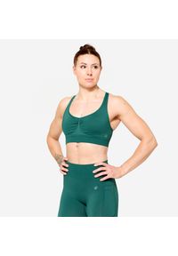 DOMYOS - Stanik sportowy Decathlon. Kolor: wielokolorowy, niebieski, zielony. Materiał: skóra. Sport: joga i pilates, fitness