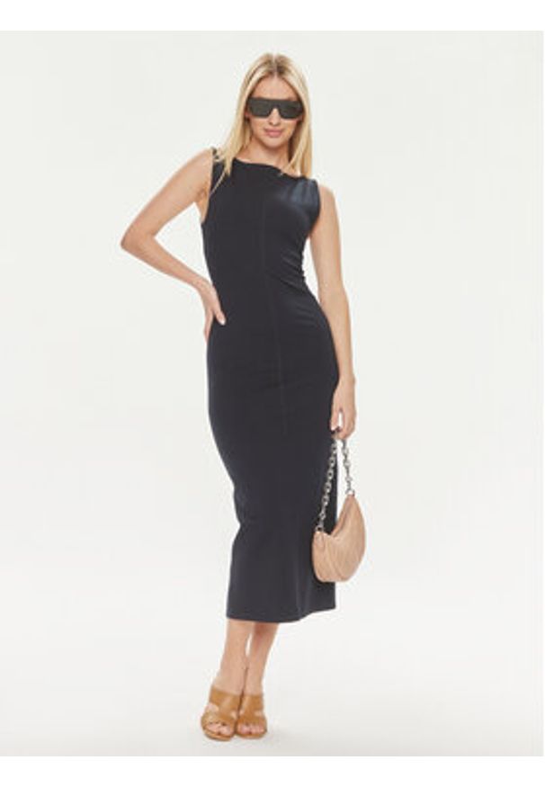 ViCOLO Sukienka codzienna TB0109 Granatowy Slim Fit. Okazja: na co dzień. Kolor: niebieski. Materiał: syntetyk, bawełna. Typ sukienki: proste. Styl: casual