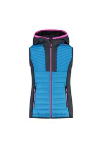 Dziewczęca kurtka bez rękawów z kapturem CMP. Typ kołnierza: kaptur. Kolor: niebieski. Materiał: puch. Długość rękawa: bez rękawów. Styl: młodzieżowy #1