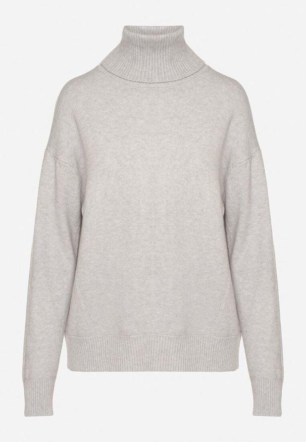 Born2be - Szary Golf z Domieszką Kaszmiru Ozdobiony Przeszyciami Avonella. Okazja: na co dzień. Typ kołnierza: golf. Kolor: szary. Materiał: kaszmir. Wzór: aplikacja. Styl: klasyczny, casual