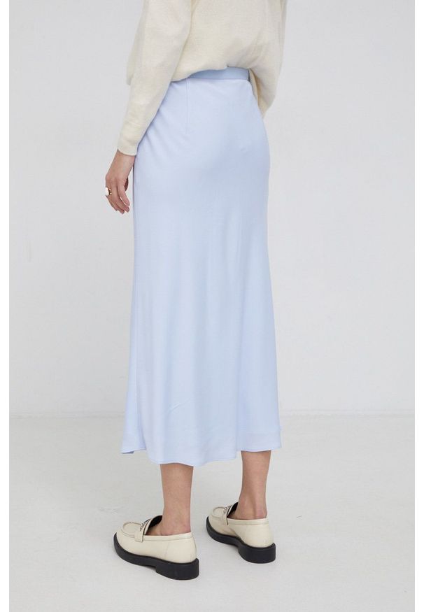 Calvin Klein Spódnica midi rozkloszowana. Kolor: niebieski. Materiał: poliester, tkanina. Wzór: gładki