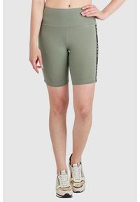 Guess - GUESS Zielone krótkie legginsy damskie z lampasami, Rozmiar S. Kolor: zielony. Materiał: bawełna. Długość: krótkie