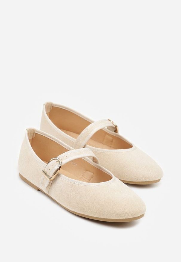 Born2be - Beżowe Balerinki w Stylu Mary Jane Urifiel. Okazja: na co dzień. Zapięcie: sprzączka. Kolor: beżowy. Materiał: jeans. Styl: klasyczny, casual, elegancki
