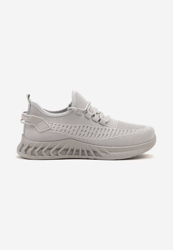 Born2be - Szare Buty Sportowe Sneakersy z Siateczkowego Materiału na Tłoczonej Podeszwie Ralloti. Okazja: na co dzień, na spacer. Nosek buta: okrągły. Zapięcie: sznurówki. Kolor: szary. Materiał: materiał. Sport: turystyka piesza