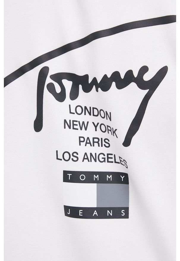Tommy Jeans bluza męska kolor biały z nadrukiem. Kolor: biały. Materiał: materiał, włókno, dzianina. Wzór: nadruk
