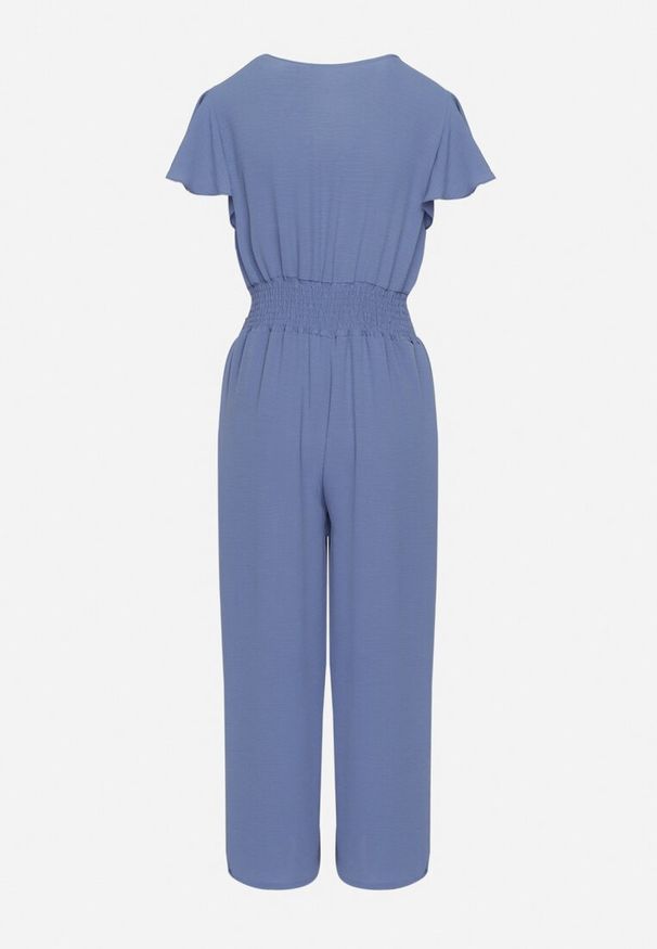 Born2be - Niebieski Kombinezon z Kopertowym Dekoltem i Szeroką Gumką w Pasie Evimevi. Okazja: na co dzień. Kolor: niebieski. Długość rękawa: krótki rękaw. Długość: krótkie. Styl: casual