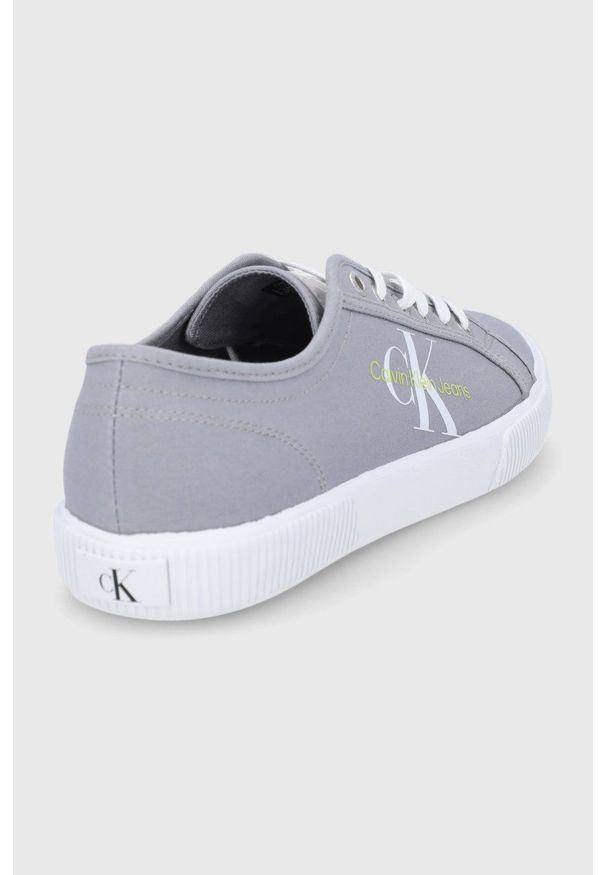 Calvin Klein Jeans tenisówki męskie kolor szary. Nosek buta: okrągły. Zapięcie: sznurówki. Kolor: szary. Materiał: poliester, guma