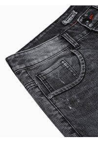 Ombre Clothing - Krótkie spodenki męskie jeansowe W306 - czarne - XXL. Kolor: czarny. Materiał: jeans. Długość: krótkie. Wzór: aplikacja. Styl: klasyczny #4