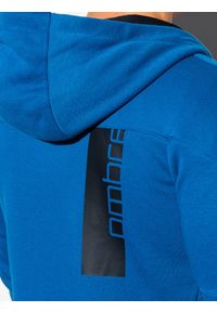 Ombre Clothing - Bluza męska rozpinana z kapturem - niebieska V5 OM-SSZP-22FW-006 - XXL. Typ kołnierza: kaptur. Kolor: niebieski. Materiał: bawełna, poliester. Wzór: geometria #5