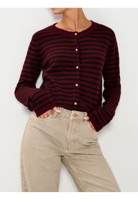 Sinsay - Rozpinany sweter w paski - bordowy. Kolor: czerwony. Wzór: paski #1