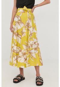 TwinSet - Twinset spódnica bawełniana kolor żółty midi rozkloszowana. Kolor: żółty. Materiał: bawełna #3