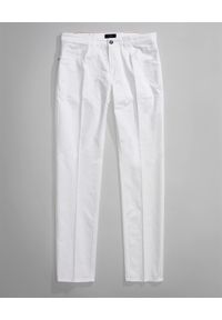 FAY - Białe spodnie Slim. Kolor: biały. Materiał: bawełna, tkanina. Wzór: aplikacja. Styl: klasyczny #4