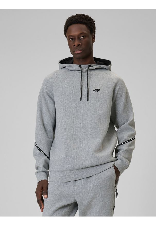 4f - 4F Bluza dresowa regular z kapturem męska - szara M. Okazja: na co dzień. Typ kołnierza: kaptur. Kolor: szary. Materiał: dresówka. Długość rękawa: raglanowy rękaw. Styl: casual