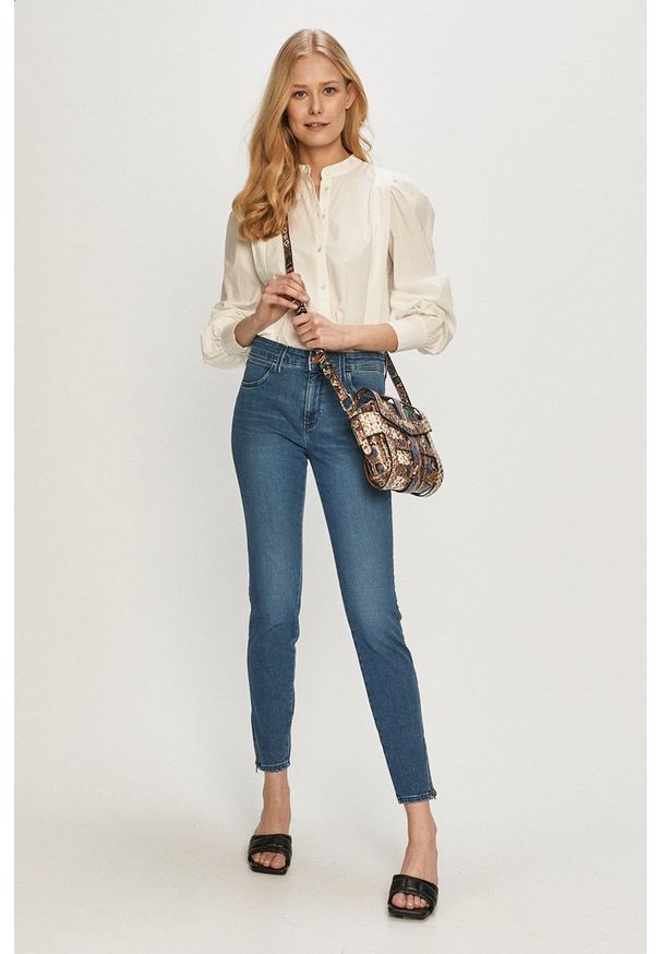 Wrangler jeansy Skinny Crop Zip Light Breeze damskie regular waist. Kolor: niebieski