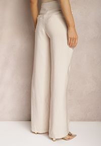 Renee - Jasnobeżowe Wiskozowe Spodnie High Waist z Szerokimi Nogawkami Nestali. Okazja: na co dzień. Stan: podwyższony. Kolor: beżowy. Materiał: wiskoza. Długość: długie. Styl: casual, elegancki #5