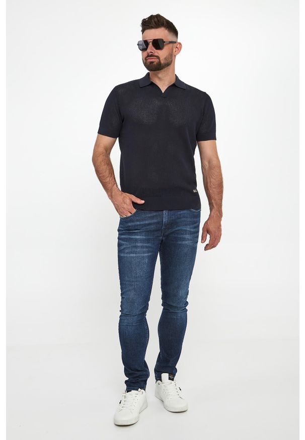 Karl Lagerfeld - Polo męskie z dzianiny ażurowej KARL LAGERFELD. Typ kołnierza: polo. Materiał: dzianina. Wzór: ażurowy