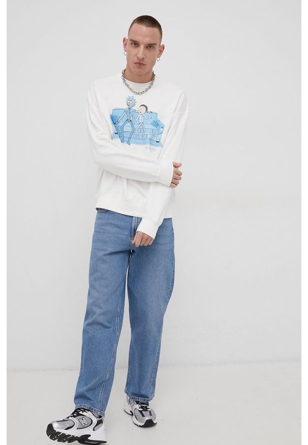 Wrangler Bluza bawełniana x Rick and Morty męska kolor biały z nadrukiem. Kolor: biały. Materiał: bawełna. Wzór: nadruk