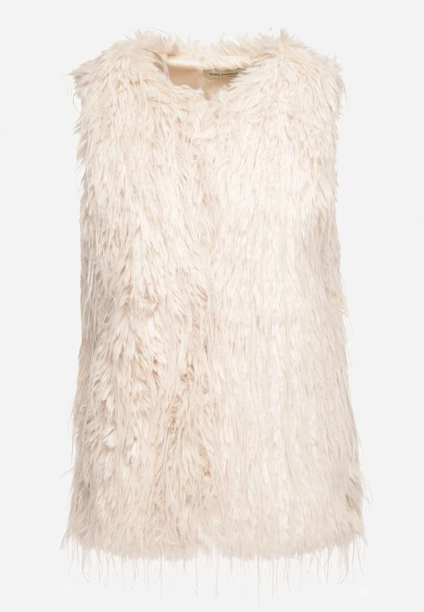 Born2be - Jasnobeżowa Kamizelka Futrzana ze Wsuwanymi Kieszeniami Venzira. Okazja: na co dzień. Kolor: beżowy. Materiał: futro. Wzór: aplikacja. Styl: casual, elegancki