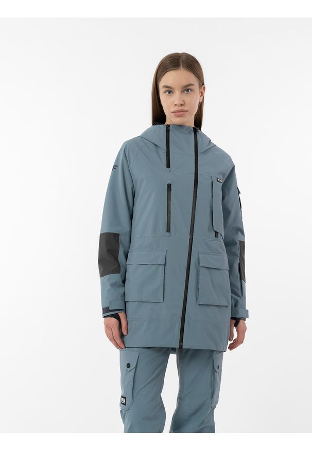 4f - Kurtka snowboardowa membrana 15 000 damska. Kolor: niebieski. Materiał: materiał, poliester. Sezon: zima. Sport: snowboard
