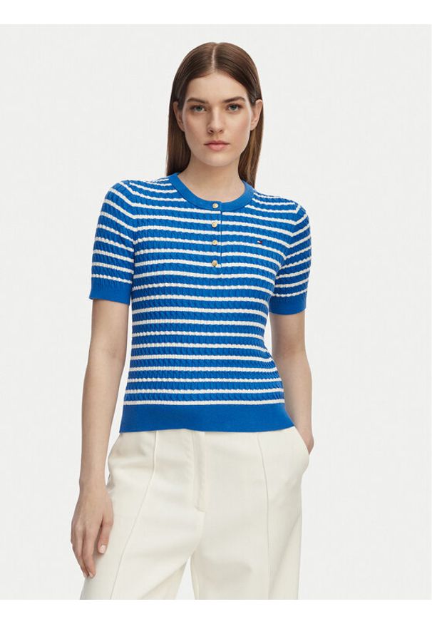 TOMMY HILFIGER - Tommy Hilfiger Sweter WW0WW49613 Niebieski Slim Fit. Kolor: niebieski. Materiał: bawełna