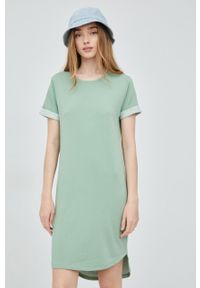 JDY sukienka kolor zielony mini prosta. Okazja: na co dzień. Kolor: zielony. Materiał: bawełna, dzianina. Wzór: gładki. Typ sukienki: proste. Styl: casual. Długość: mini #3