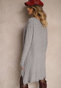 Renee - Szara Trapezowa Sukienka z Wiskozą z Asymetrycznym Dołem Sianille. Okazja: na co dzień, do pracy. Kolor: szary. Materiał: wiskoza. Długość rękawa: długi rękaw. Typ sukienki: trapezowe, asymetryczne. Styl: casual, elegancki #5