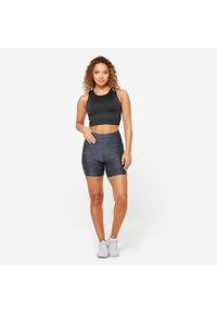 DOMYOS - Koszulka fitness damska Domyos bez rękawów crop top. Kolor: czarny. Materiał: materiał, poliester, elastan. Długość rękawa: bez rękawów. Sport: fitness