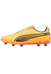 Buty piłkarskie męskie Puma King Match. Zapięcie: sznurówki. Kolor: czarny, pomarańczowy, wielokolorowy. Materiał: syntetyk, tkanina, materiał. Szerokość cholewki: normalna. Sport: piłka nożna