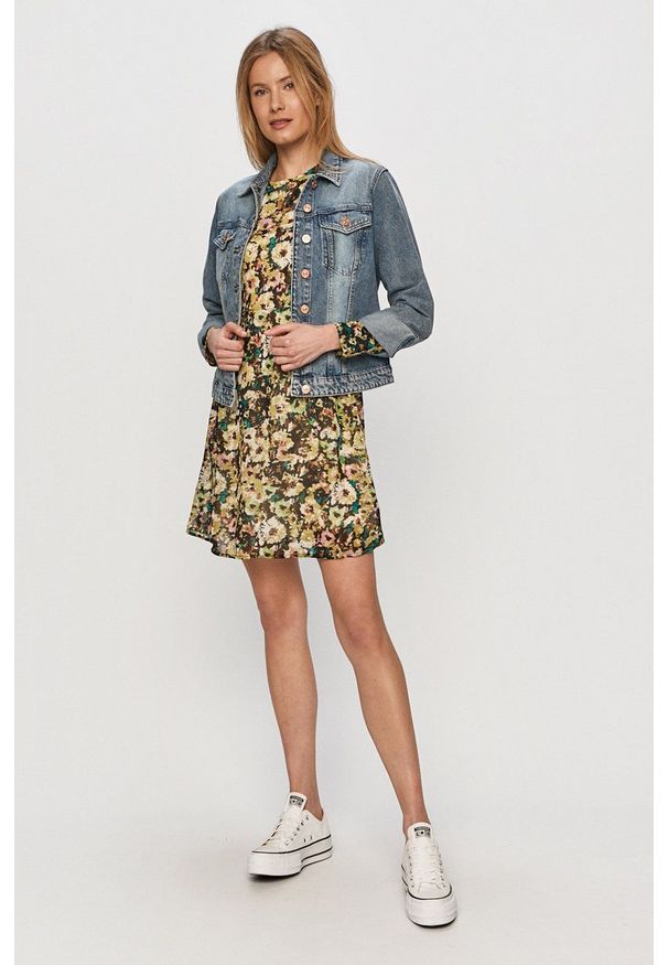 Vero Moda - Sukienka. Kolor: zielony. Materiał: tkanina, poliester. Długość rękawa: długi rękaw. Typ sukienki: rozkloszowane