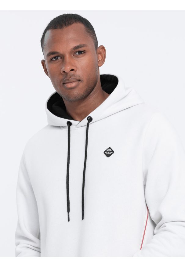 Ombre Clothing - Bluza męska z kapturem z kieszenią na zamek - biała V3 - Rozmiar: S. Typ kołnierza: kaptur. Kolor: biały. Materiał: bawełna, poliester, materiał