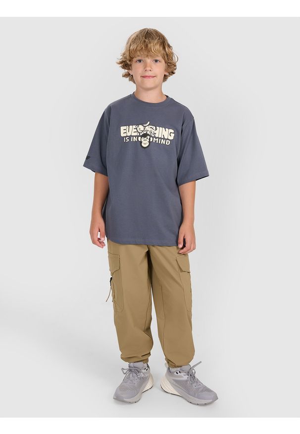 4f - 4F T-shirt oversize z nadrukiem chłopięcy - szary 146 (10-11 lat). Okazja: na co dzień. Kolor: szary. Wzór: nadruk. Sezon: lato. Styl: casual