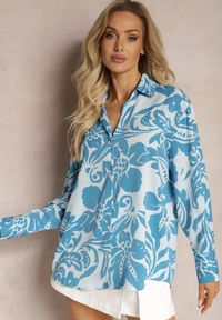 Renee - Niebieska Koszula Oversize w Kwiatowy Print Boinea. Kolor: niebieski. Wzór: nadruk, kwiaty #3