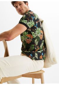 bonprix - Shirt polo. Typ kołnierza: polo. Kolor: czarny. Wzór: kwiaty. Sezon: lato #3