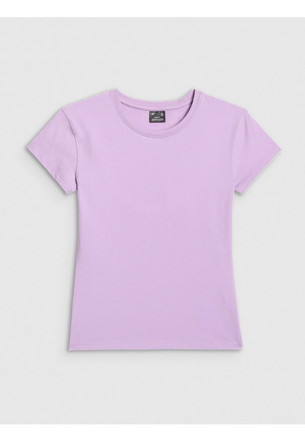 4f - 4F T-shirt slim gładki damski - fioletowy XL. Kolor: fioletowy. Wzór: gładki