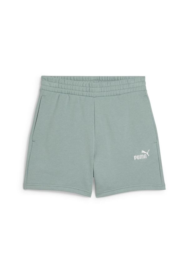 Puma - Damskie szorty z wysokim stanem i małym logo No.1 ESS 5'' PUMA Green Moon. Stan: podwyższony. Kolor: zielony